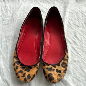Women’s size 8 Nine West leather fur leopard print Ballet Flats